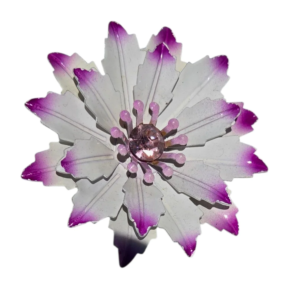 Vintage White and Purple Enamel Flower Brooch
